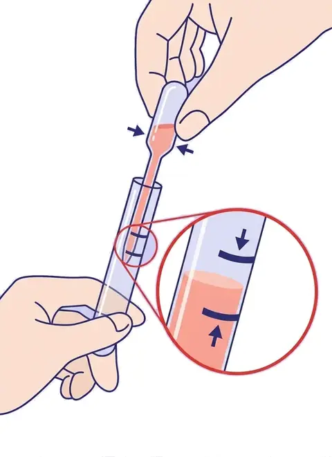 Transferring urine with a dropper, between the black lines