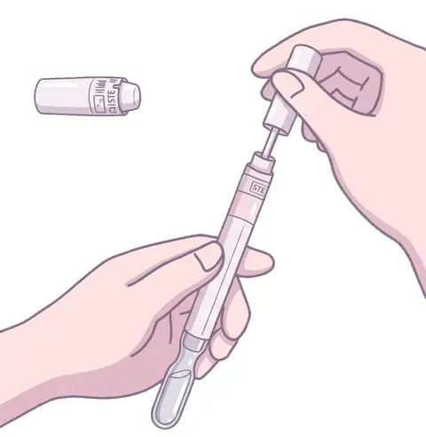 Putting the used swab into the storage container